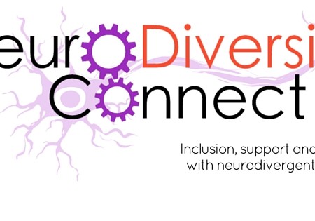 Image is a logo with purple cogs in the place of the O&#39 and a purple neuron behind the text: NeuroDiversity Connect. Beneath that, text says: Inclusion, support, and community with neurodivergent Australians.